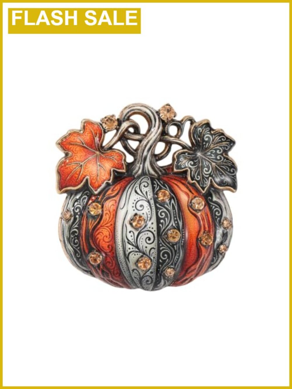 Antique Gold Alloy Enamel Pumpkin Brooch Pin Fall Halloween Jewelry